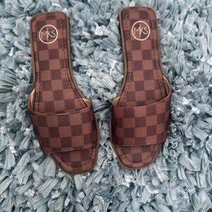 MKS Brown Checkered Slide Sandals